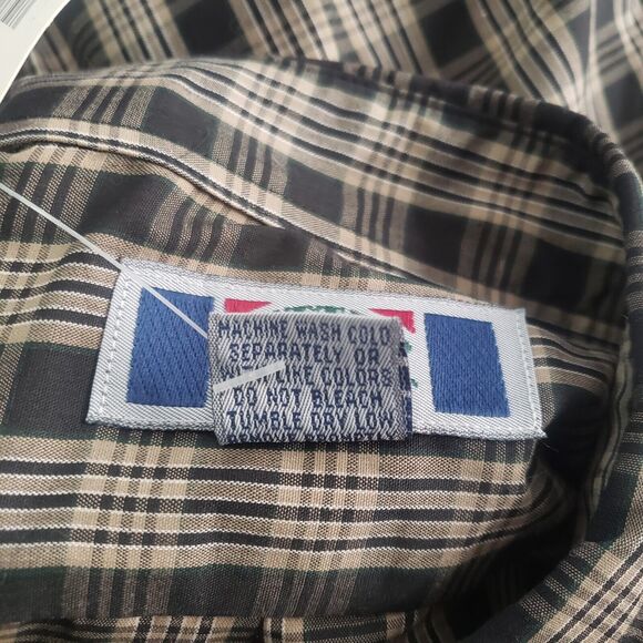 Sutter & Grant Button Down Shirt Men's Large Tall Plaid Black Tan Poly Cotton - Picture 6 of 8